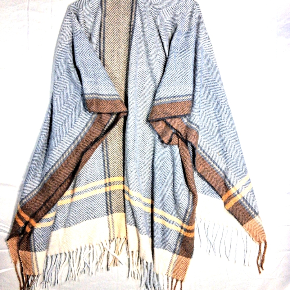 Nine West Cozy Baggy Boho OS Cottagecore Herringbone Design Poncho/Wrap - Picture 5 of 9